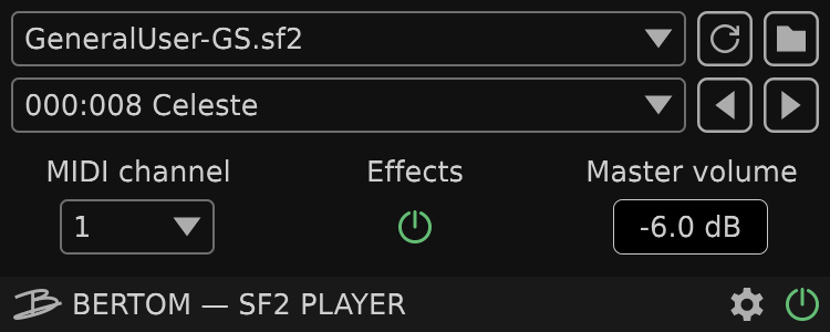 Bertom Audio「SF2 Player」SoundFontを手軽に扱いたいDTMユーザー必見!無料・軽量・高機能でMIDI制作がもっと楽しくなるSoundFont 2専用プラグイン|DTMプラグインセール