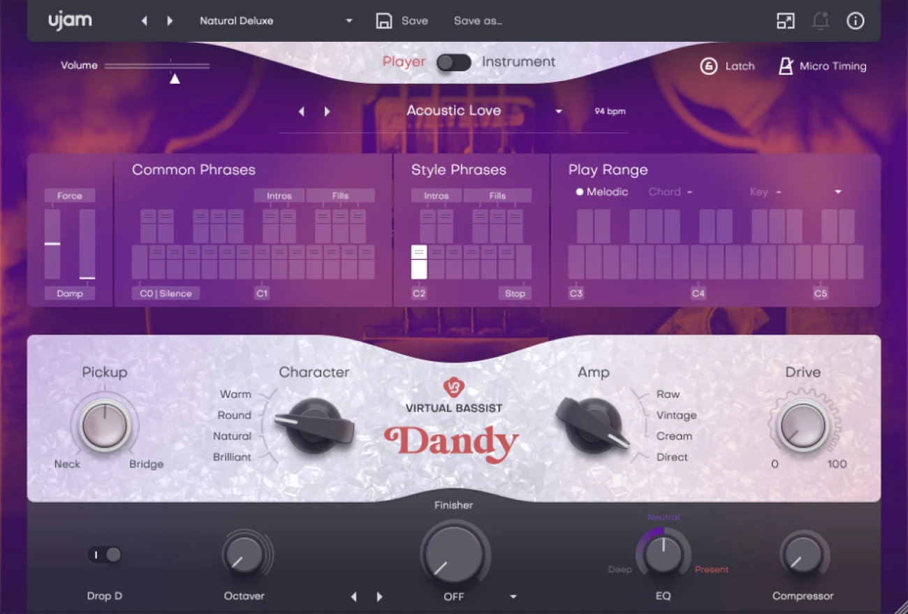 UJAM「DANDY」初心者でもプロの音！インディーロックの態度は一切なく、ミックス内で多くのスペースを取ったりすることなく、超スムーズで高度に洗練されたベースラインを静かに敷き詰めるクラシーな紳士ベーシスト｜DTMプラグインセール