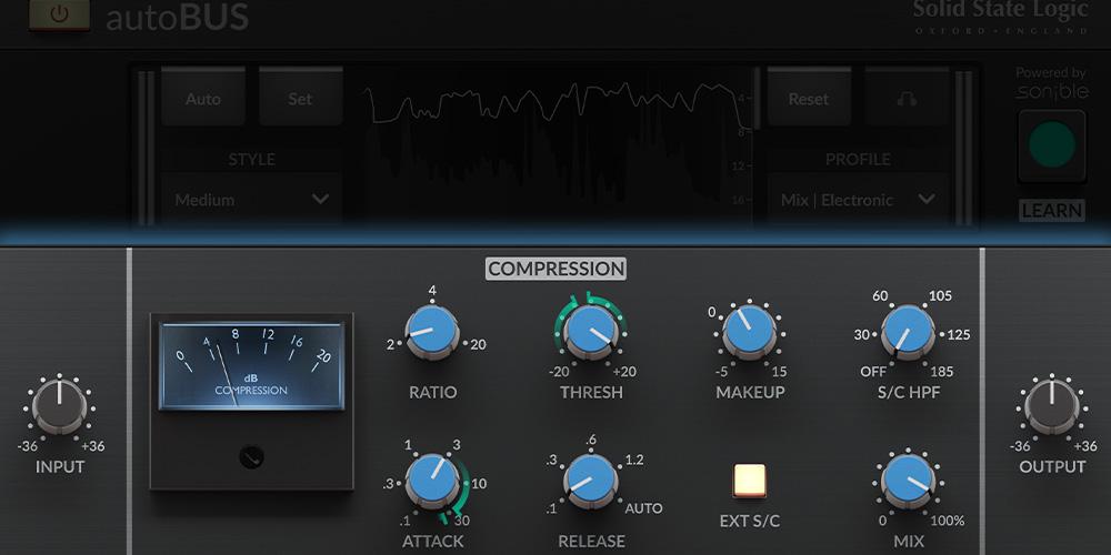 Solid State Logic「SSL autoBUS」SSL 4000 Gコンソールのバス・コンプレッサーとsonibleのAI解析を融合！ソース特性を検出し、最適なバス・コンプレッション設定をおすすめするインテリジェント・ツール｜DTMプラグインセール