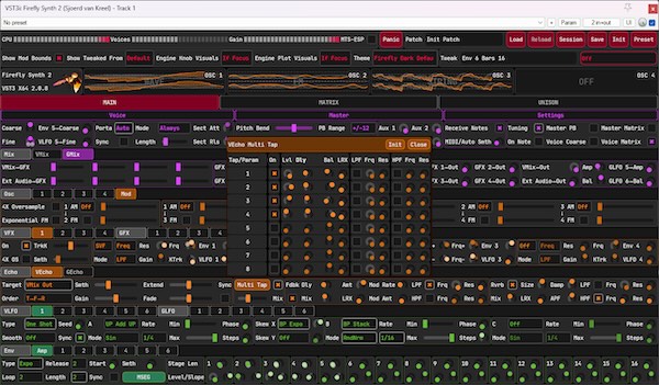 Sjoerd van Kreel「Firefly Synth 2」マトリックスモジュレーション、パーボイスエフェクト、マルチタップディレイ…無料とは思えない圧倒的クオリティのセミモジュラー型シンセ｜DTMプラグインセール