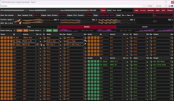 Sjoerd van Kreel「Firefly Synth 2」マトリックスモジュレーション、パーボイスエフェクト、マルチタップディレイ…無料とは思えない圧倒的クオリティのセミモジュラー型シンセ｜DTMプラグインセール