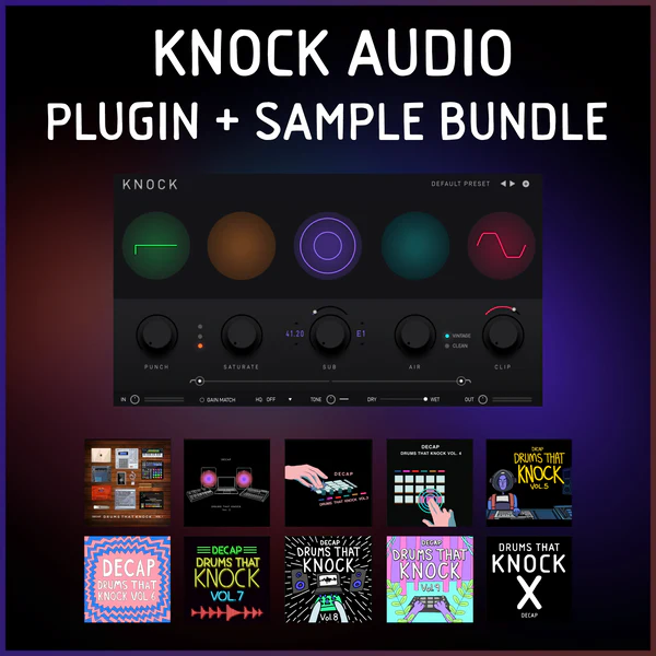 PLUGINS THAT KNOCK「KNOCK + Sample Packs Bundle」プロのドラム音源10パックとパンチ力を極めたKNOCKプラグインがセットに！キック・スネア・808の完成度が一気に上がる、最強のドラム制作バンドル｜DTMプラグインセール