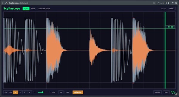 DsgDnB「Scyllascope」録音・波形分析・Mid/Side視覚化まで搭載！無料とは思えない高機能オシロスコープ・プラグイン｜DTMプラグインセール