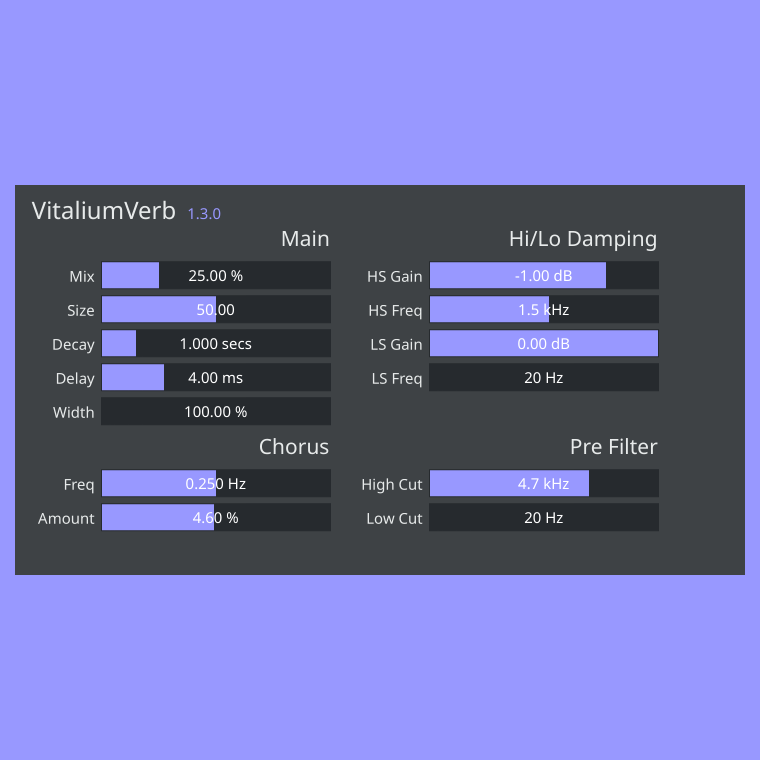 BillyDM「VitaliumVerb」VitalのリバーブをDAWで単体使用できる時代へ！Rustで再構築された高性能・高音質・完全無料のリバーブプラグイン｜DTMプラグインセール