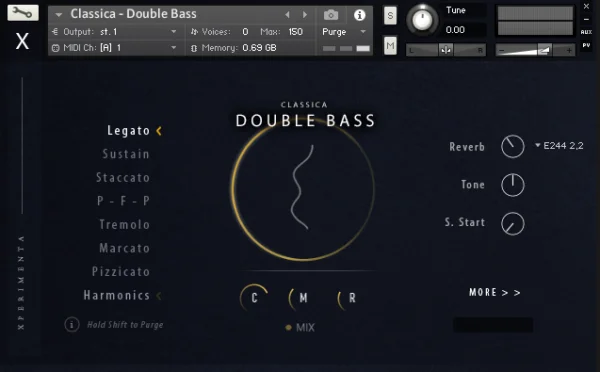 Xperimenta「Classica Double Bass」自然なレガートと豊富な奏法、4つのマイクで本物のウッドベースをDAWに再現!録音スタジオの空気感までも感じるリアルなサウンドの高品質ベース音源|DTMプラグインセール