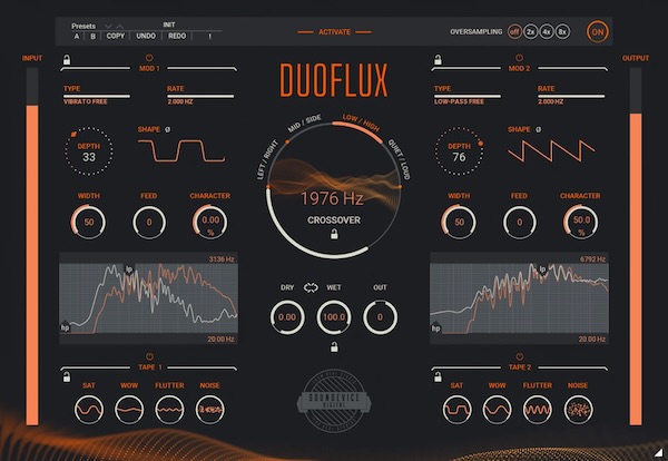 United Plugins「DuoFlux」2つの独立したモジュレーションユニットと4つの信号分割方式を組み合わせ、低域にはクリーンなモジュレーション、高域にはヴィンテージなテープ・ワウを適用といった、複雑なサウンドデザインを実現する次世代デュアル・モジュレーション・プラグイン｜DTMプラグインセール