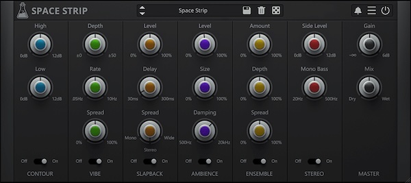 AudioThing「Space Strip」6つのモジュールをシンプルなドラッグ&ドロップで自由に並び替え!シンセやキーボードに奥行きと空間を加えることに特化し、柔軟性の高いモジュラー・マルチエフェクト・チャンネルストリップ|DTMプラグインセール