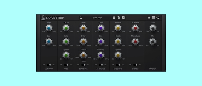 AudioThing「Space Strip」6つのモジュールをシンプルなドラッグ&ドロップで自由に並び替え!シンセやキーボードに奥行きと空間を加えることに特化し、柔軟性の高いモジュラー・マルチエフェクト・チャンネルストリップ|DTMプラグインセール