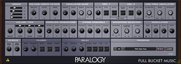 Full Bucket Music「Paralogy」1980年代の名機"Crumar Trilogy"を無料で完全再現！オルガン・シンセ・ストリングスを融合した個性派ソフトシンセ｜DTMプラグインセール