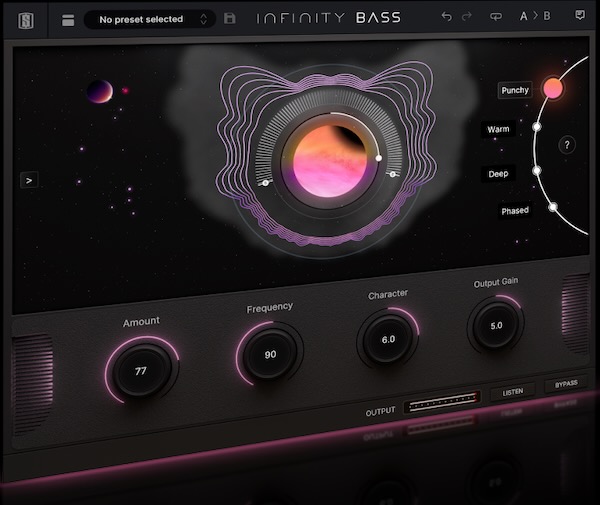 Slate Digital「Infinity Bass」4つのモードと、Frequency、Listen、Characterコントロール、レスポンシブな視覚化機能で、ベースラインやキックに深みと温かみを加え、欠けているサブハーモニクスを生成する、スーパーチャージド・サウンド・スカルプター｜DTMプラグインセール
