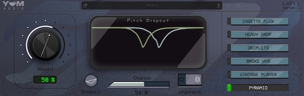 Yum Audio「LoFi Pitch Dropout」音にゆらぎ・不安定さ・テープ感を加えるピッチエフェクト！無機質な音を“味のあるLo-Fiサウンド”へと変える革新的プラグイン｜DTMプラグインセール