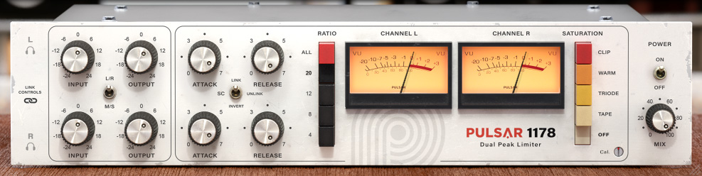 Pulsar Audio「Pulsar 1178」伝説1178を忠実に再現！フル機能サイドチェーンEQ、Tape/Triode/Warm/Clipの4つのサチュレーション・モード、精密なメータリング、拡張されたアタック範囲を追加した、最も汎用性の高いFETコンプレッサー｜DTMプラグインセール