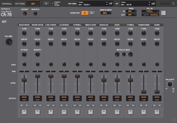 Roland「CR‑78 Software Rhythm Composer」温かいバスドラム、クリスプなスネア、シルキーなシンバルのアナログ・サウンドと、各楽器の詳細編集、高度シーケンサー、レトロから未来的グルーヴまで対応する象徴的リズムを現代に再発明したプラグイン｜DTMプラグインセール