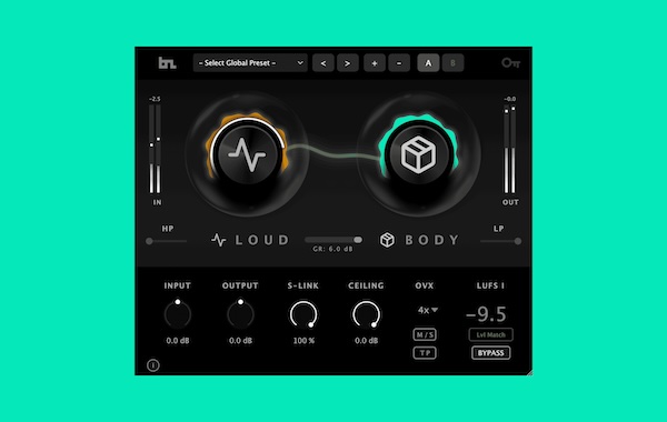 BeatSkillz「LoudBody」適応型ハイブリッド・リミッティングがオーディオ特性に基づいてピーク・リミッティングとソフトクリッピングを動的にブレンドし、パンチ・明瞭さ・音楽性を維持しながら商業的音圧を実現するマスターグレード・リミッター｜DTMプラグインセール