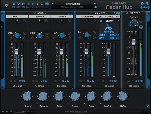 Blue Cat Audio「Fader Hub」ローカルネットワークやインターネット経由でリアルタイム演奏・録音を実現!各ミュージシャンが低レイテンシーを保ちながら個人ヘッドフォンミックスを管理できるネットワーク・ミキシング&ストリーミング・ソフトウェア|DTMプラグインセール