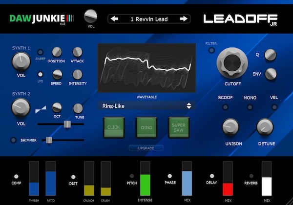 DAWJunkie「LeadOff Jr」Wavetableシンセの入門に最適！無料とは思えない音圧と操作性を備えたリード専用プラグイン｜DTMプラグインセール