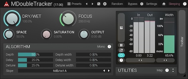 MeldaProduction「MDoubleTracker」DAWにエフェクトを挿入するだけで、左右チャンネルのピッチとディレイを変化させてビッグでワイドなサウンドを簡単かつ完璧なタイミングで生成！自然なサウンドの素晴らしい人工ステレオ・エキスパンダー｜DTMプラグインセール