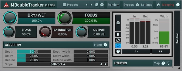 MeldaProduction「MDoubleTracker」DAWにエフェクトを挿入するだけで、左右チャンネルのピッチとディレイを変化させてビッグでワイドなサウンドを簡単かつ完璧なタイミングで生成！自然なサウンドの素晴らしい人工ステレオ・エキスパンダー｜DTMプラグインセール