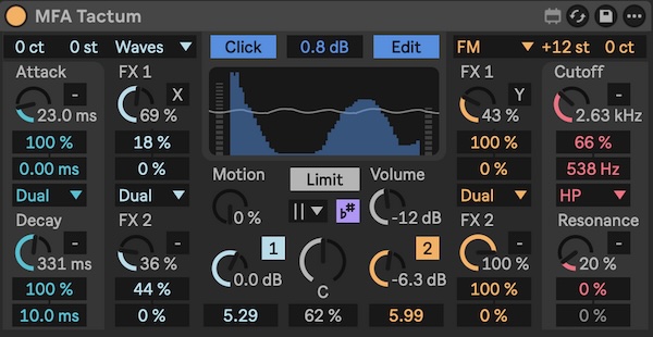 Manifest Audio「Tactum（Stochastic Impulse Monosynth）」毎回音が変化するランダムエンベロープと多彩なオシレーターで、実験的なサウンドメイキングが思いのまま！Ableton Live専用の確率系モノシンセ｜DTMプラグインセール