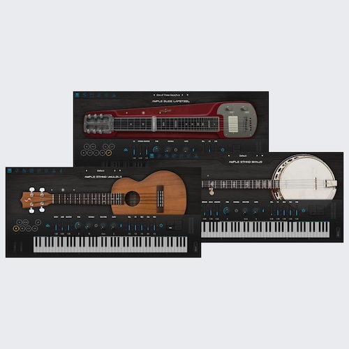 Ample Sound「3in1 Ethno Bundle」フォーク、カントリー、ワールドミュージック、BGM制作まで幅広く使える！バンジョー・ウクレレ・ラップスチールギターの3音源を収録した、リアルな演奏表現と高品質サンプルで話題の民族系音源バンドル｜DTMプラグインセール