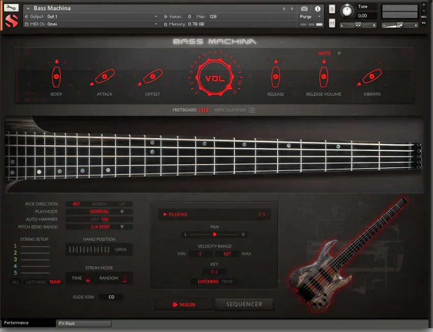 Soundiron「Bass Machina」カスタム5弦Kieselベースでアグレッシブなアタック・深いグロウル・クリスプなトップエンド・バイトを実現！スラミング・メタル・トーンのために構築された残虐なマルチサンプル・バーチャル・ベース・ライブラリ｜DTMプラグインセール