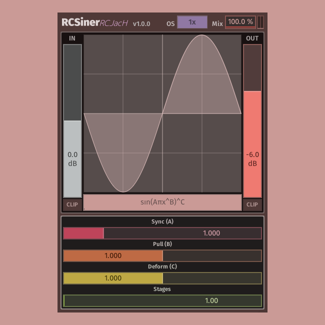 RCJacH「RCSiner」サイン波を歪ませて音を創る！ユニークな位相ディストーション＆ウェーブシェーピングで、倍音から音の崩壊まで自在に操れるCLAP/VST3対応プラグイン｜DTMプラグインセール