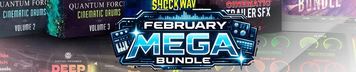 「February Mega Bundle」この内容でこの安さは反則級！リズム制作・ボーカル補正・サウンドデザイン・ミックスまでを一つの流れで完結できる、作曲の出だしから仕上げまで迷わず進めたい人のための制作向けバンドル｜DTMプラグインセール