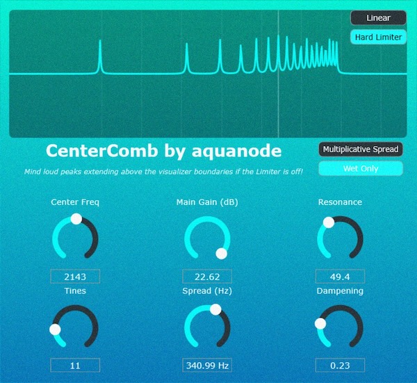 Aqua Node「CenterComb VST」フランジャーの延長では終わらない！最大129個のベルフィルターを同時に操り、音のスペクトル構造そのものを作り替えられるコムフィルター系VST｜DTMプラグインセール