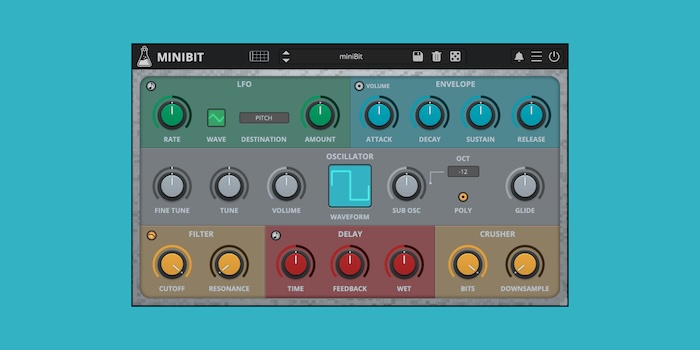 AudioThing「miniBit」80年代ゲーム機の8bitサウンドを完全再現！18波形オシレーターとビットクラッシャー、ステップシーケンサーを搭載したチップチューン系シンセ｜DTMプラグインセール