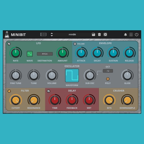 AudioThing「miniBit」80年代ゲーム機の8bitサウンドを完全再現！18波形オシレーターとビットクラッシャー、ステップシーケンサーを搭載したチップチューン系シンセ｜DTMプラグインセール