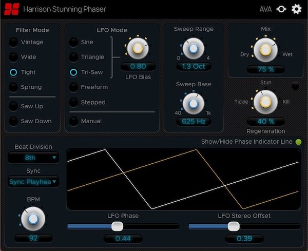 Harrison「Stunning Phaser」フェイザーが強くかかりすぎる問題を解決する、揺れの質感まで作り込めるモジュレーションプラグイン｜DTMプラグインセール