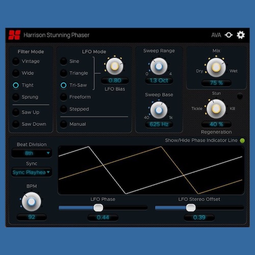 Harrison「Stunning Phaser」フェイザーが強くかかりすぎる問題を解決する、揺れの質感まで作り込めるモジュレーションプラグイン｜DTMプラグインセール
