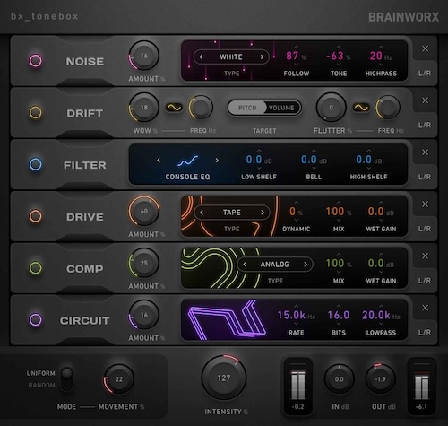 Brainworx「bx_tonebox」複数のプラグインを並べなくても雰囲気が決まる、直感操作で使えるキャラクター重視マルチエフェクト｜DTMプラグインセール