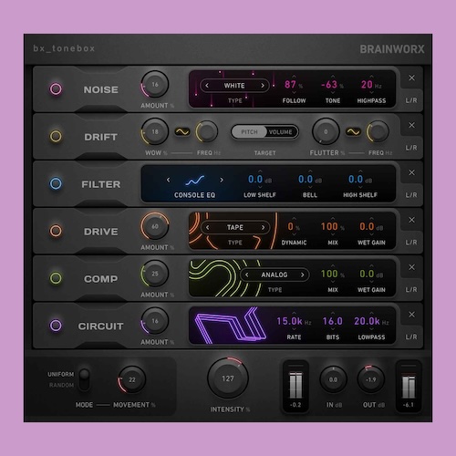 Brainworx「bx_tonebox」複数のプラグインを並べなくても雰囲気が決まる、直感操作で使えるキャラクター重視マルチエフェクト｜DTMプラグインセール