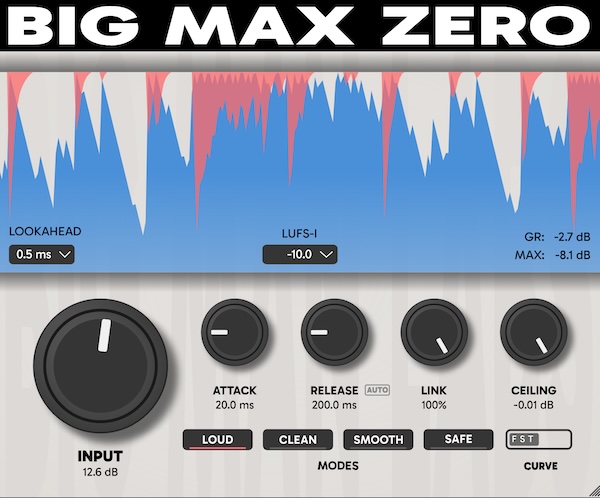 BIG MAN LABS「BIG MAX ZERO」0.5msから選べる超低レイテンシー設計！制作・配信・放送まで幅広く使える無料ブリックウォール・リミッター｜DTMプラグインセール