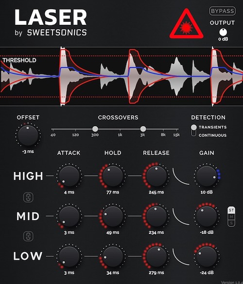Sweetsonics「Laser」サイドチェインを時間軸で精密コントロール！トランジェント検出とマルチバンド処理で自然なダッキングを実現するエンベロープシェイパー｜DTMプラグインセール