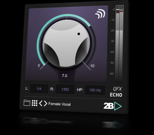 2B Played Music「QFX Echo」ワンノブを回すだけで理想の奥行きを実現！左右独立ディレイとハイパス搭載で立体的なサウンドを素早く作れるディレイプラグイン｜DTMプラグインセール