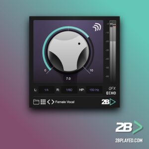 2B Played Music「QFX Echo」ワンノブを回すだけで理想の奥行きを実現！左右独立ディレイとハイパス搭載で立体的なサウンドを素早く作れるディレイプラグイン｜DTMプラグインセール