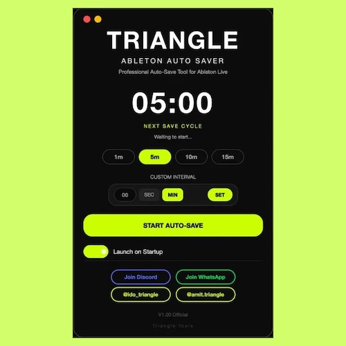 Triangle Tools「Triangle Ableton Auto Saver (Mini) V.1.0」Ableton Liveの保存忘れをゼロにする！制作を止めずに自動保存できるmacOS専用ツール｜DTMプラグインセール
