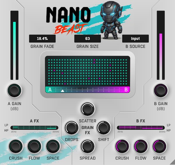 W. A. Production「NanoBeast」ボーカルを溶かして音響空間に、ドラムを崩してカオスなリズムに！予測不能なのに破綻しない“素材を別物にする”グラニュラーエフェクト｜DTMプラグインセール