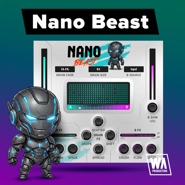 W. A. Production「NanoBeast」ボーカルを溶かして音響空間に、ドラムを崩してカオスなリズムに！予測不能なのに破綻しない“素材を別物にする”グラニュラーエフェクト｜DTMプラグインセール
