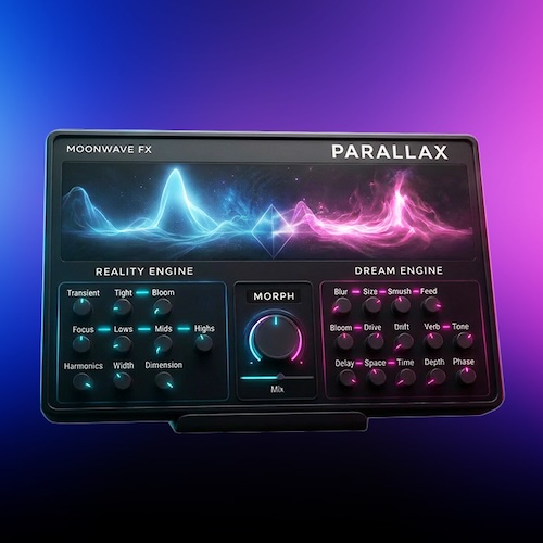 Moonwave FX「Parallax」明瞭でパンチのあるサウンドと、空間に溶け込む幻想的なテクスチャをワンノブで自在にブレンド！デュアルエンジン構造で音を段階的に進化させる新発想マルチエフェクト｜DTMプラグインセール