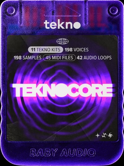 Baby Audio「Teknocore | Tekno Expansion Pack」ダークでグリッティーなモダンテクノを即構築!198ドラムボイスと豊富なループを収録した本格拡張パック|DTMプラグインセール