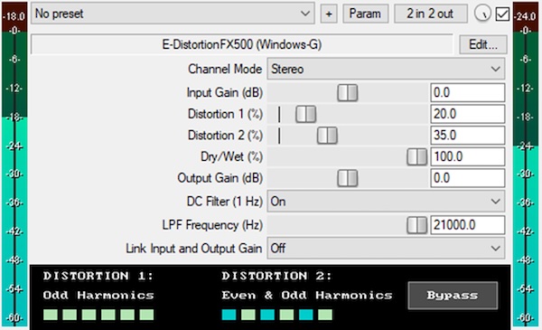 Windows-G「E-DistortionFX500」奇数倍音と偶数倍音を個別にコントロール！2種類の歪みを自在にブレンドできる、REAPERで使える高機能ディストーション｜DTMプラグインセール