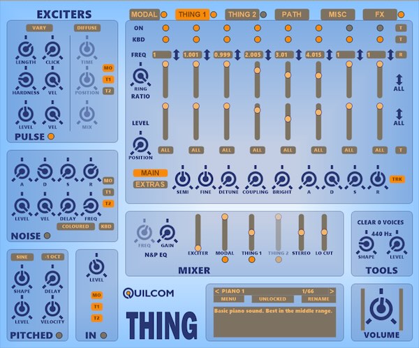 Quilcom「THING」パルスで叩き、ノイズで揺らし、レゾネーターで響かせる！共鳴体を励起して音を育てる物理モデリングシンセ｜DTMプラグインセール