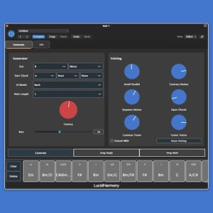 Lucid Musician「AI Harmony Generator」音楽理論がわからなくても美しいコード進行が作れる！3,700曲以上の学習データをもとに、4声体ハーモニーを瞬時に構築するAIコードジェネレーター｜DTMプラグインセール