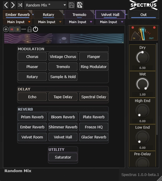 Morphulus「Spectrus」7種類の実用エフェクトと本格ルーティングを搭載!4スロットのモジュラー構造で自由に音を組み立てるマルチエフェクト|DTMプラグインセール