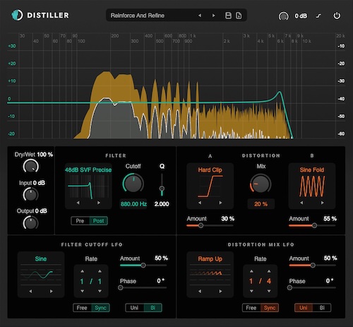 Diginoiz「Distiller」29種類のフィルターと15種類のディストーションを搭載!2系統LFOで音を自在に動かせるサウンドデザイン特化型プラグイン|DTMプラグインセール