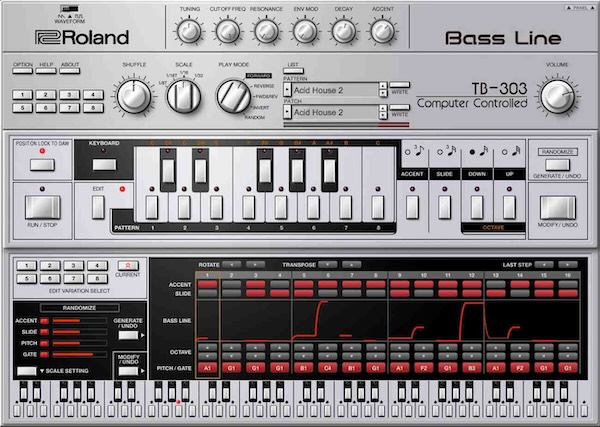Roland「TB-303」アシッドハウスを生んだ伝説のベースマシンを回路レベルで再現し、視覚的パターン編集＆生成ランダムで303グルーヴを量産するベースシンセ｜DTMプラグインセール