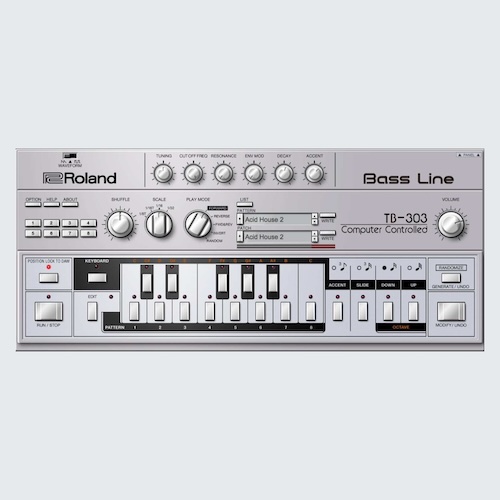 Roland「TB-303」アシッドハウスを生んだ伝説のベースマシンを回路レベルで再現し、視覚的パターン編集＆生成ランダムで303グルーヴを量産するベースシンセ｜DTMプラグインセール